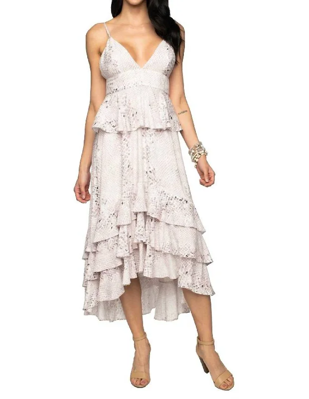 TIME-Limited Offer boho dressGeorgia Pebble High Low Dress In Pink Snake Skin