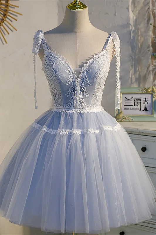 Price Smash knit dressLight Blue Bow Tie Lace V Neck Buttons Homecoming Dress