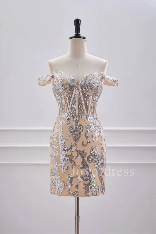 Unbeatable Prices stylish dressNude Off the Shoulder Silver Sequin Appliques Bodycon Dress