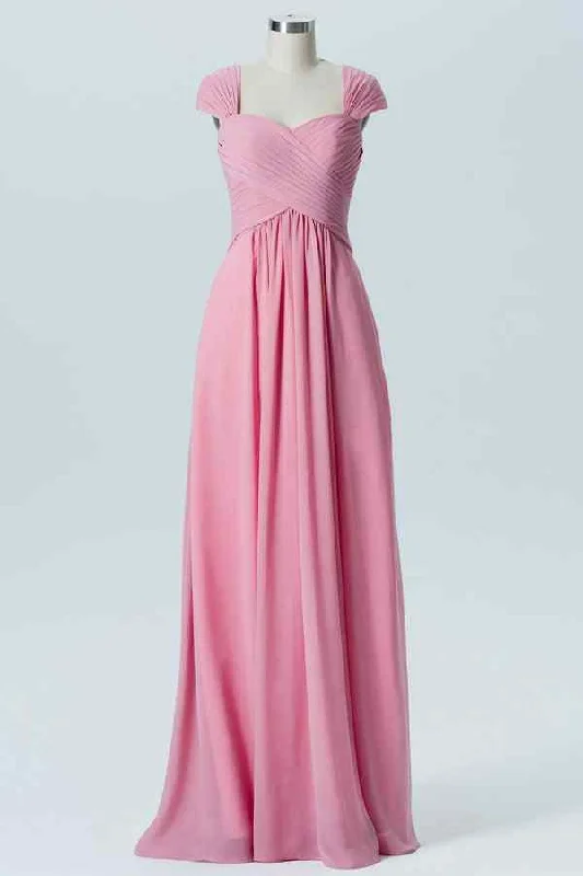 Closeout stylish party dressHot Pink A-line Cap Sleeves Pleated Chiffon Long Bridesmaid Dress Closeout stylish party dressHot Pink A-line Cap Sleeves Pleated Chiffon Long Bridesmaid Dress