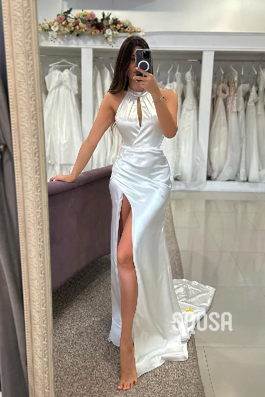 Price Rollback v-neck dressHalter Satin Pleats Casual Split Wedding Dress Bridal Gowns With Train QW8053 Price Rollback v-neck dressHalter Satin Pleats Casual Split Wedding Dress Bridal Gowns With Train QW8053