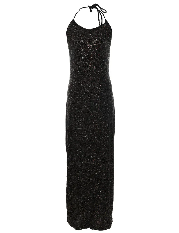 Blowout Deals versatile coatBlack & Gold Beaded Sparkly Finish Evening Dress - S