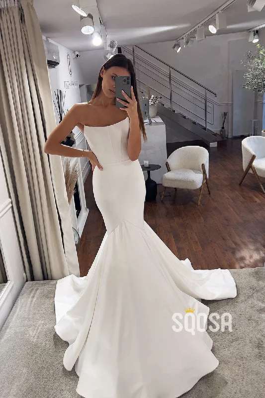 Members Only trendy dressSimple Trumpet/Mermaid Strapless Satin Wedding Boho Dress Bridal Gowns QW8037 Members Only trendy dressSimple Trumpet/Mermaid Strapless Satin Wedding Boho Dress Bridal Gowns QW8037