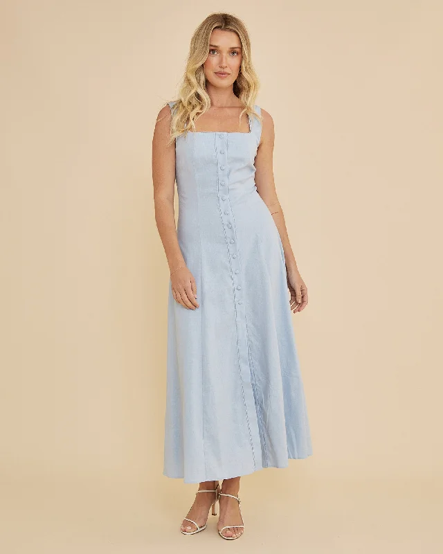 Hot Deal Lucie Buttoned Midi Dress - Powder Blue
