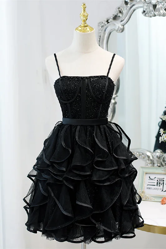 Special Discount romantic dressBlack Straps Beaded Ruffle-Layers Tulle Homecoming Dress Special Discount romantic dressBlack Straps Beaded Ruffle-Layers Tulle Homecoming Dress