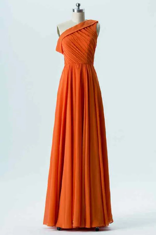 Shop and Save wrap-around dressOrange A-line Asymmetrical Pleated Chiffon Long Bridesmaid Dress