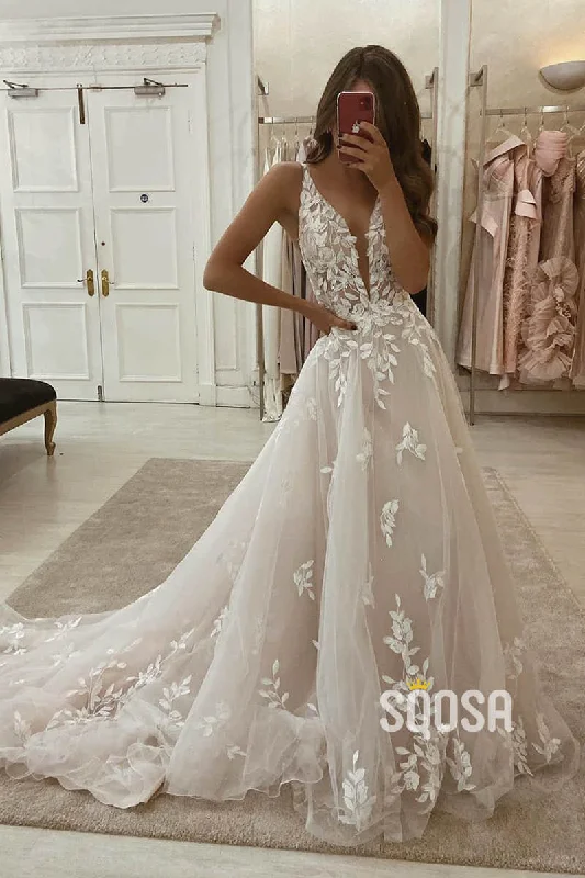 Savings Bonanza printed dressA-line Attractive V-neck Lace Appliques Rustic Wedding Dress Bridal Gown QW2250