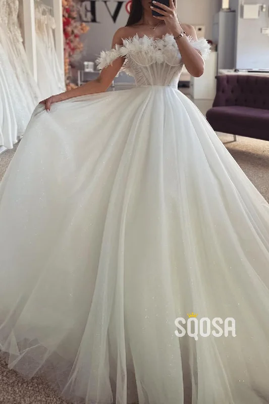 Weekend Deal flowy dressTulle A-Line Empire Glitter  With Detachable Bolero Wedding Dress QW8145