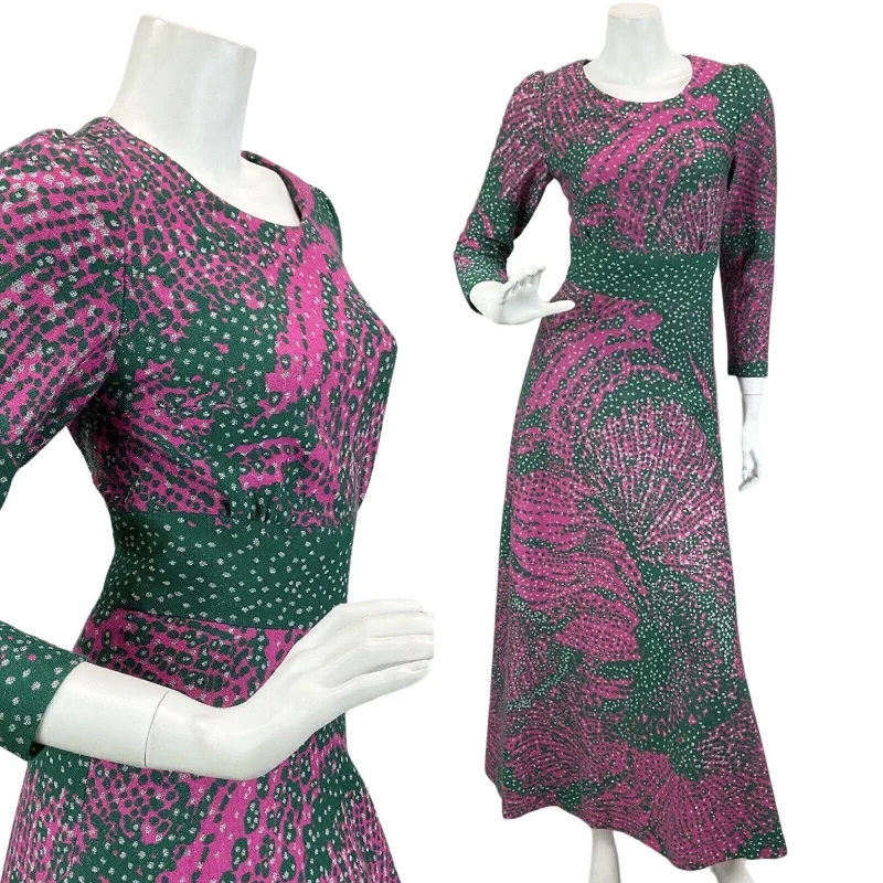 Stock Clearance VINTAGE 60s 70s GREEN PINK SILVER DISCO EVENING PARTY MAXI DRESS 8