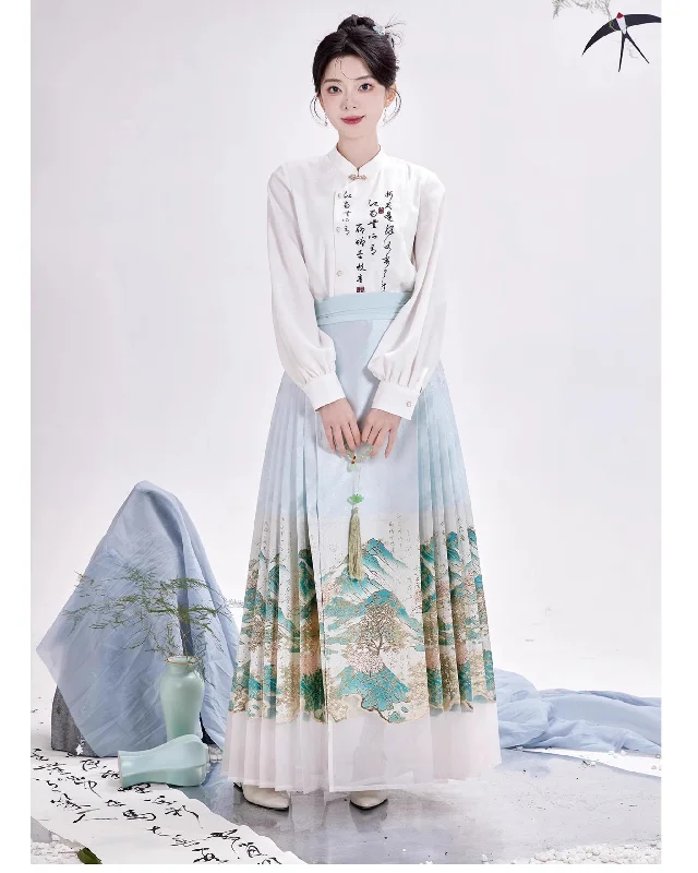 The Best Prices casual day dressChixia~Chinese Symbol of Misty Landscape~Han Lolita Skirt Printed Blouse and Floral Horse-Face Skirt