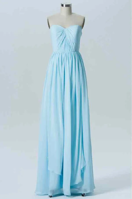 Now or Never t-shirt dressLight Blue Elastic Sheer Straps Strapless Pleated Chiffon Long Bridesmaid Dress