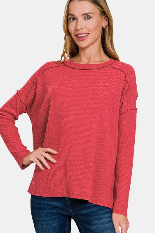 Deal Frenzy urban activewear hoodieZenana Full Size Exposed Seam Brushed Round Neck Sweater Deal Frenzy urban activewear hoodieZenana Full Size Exposed Seam Brushed Round Neck Sweater