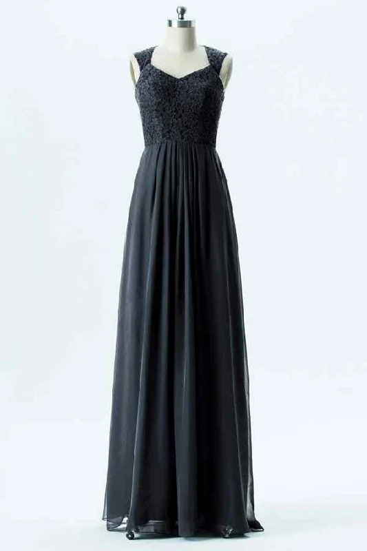 Big Savings playful dressGrey Sweetheart Scoop Back Lace Chiffon Long Bridesmaid Dress with Buttons