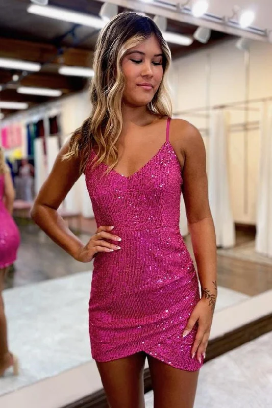 Holiday Sale boho dressStunning Fuchsia Straps Sequin Bodycon Mini Homecoming Dress Holiday Sale boho dressStunning Fuchsia Straps Sequin Bodycon Mini Homecoming Dress
