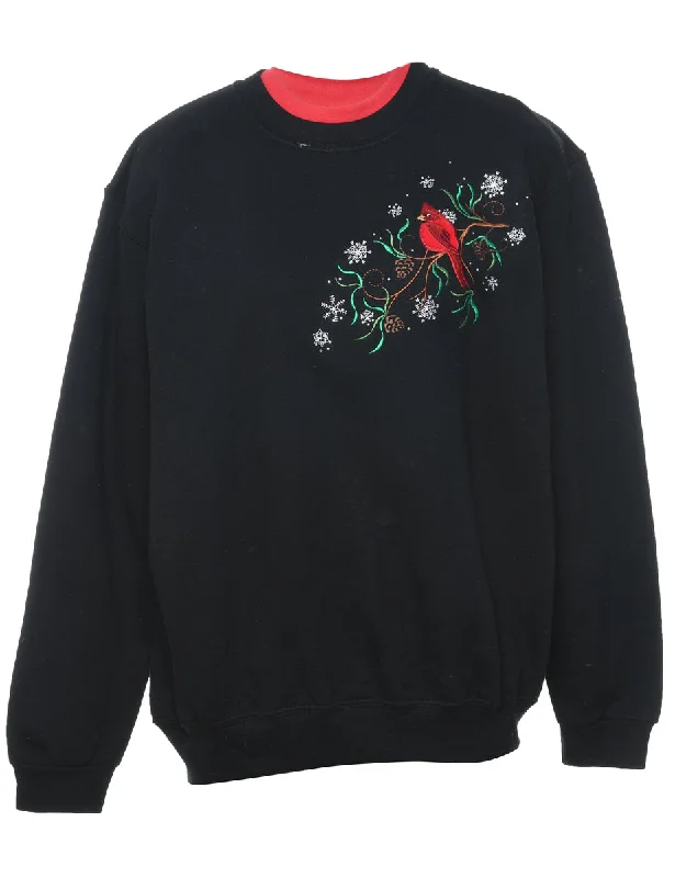 Super Bargain breathable jacketBird Print Christmas Sweatshirt - L