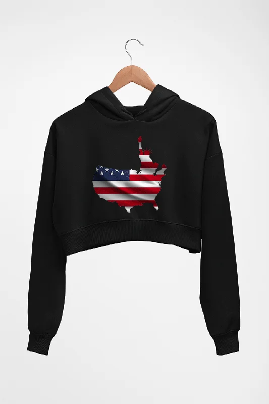 Overstock trendy hooded sweatshirtUSA America Crop HOODIE FOR WOMEN