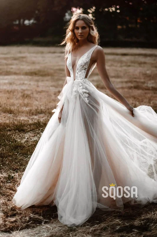 Bargain Prices fitted bodycon dressAttractive V-neck Chic Appliques Bohemian Wedding Dress QW2414
