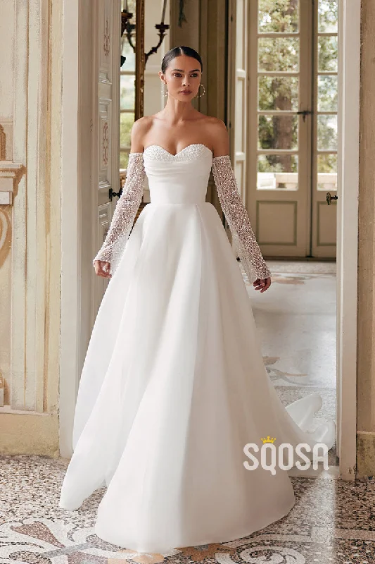 Stock Clearance v-neck dressA-Line Strapless Pearls Casual Wedding Dress Bridal Gowns With Train QW8080 Stock Clearance v-neck dressA-Line Strapless Pearls Casual Wedding Dress Bridal Gowns With Train QW8080