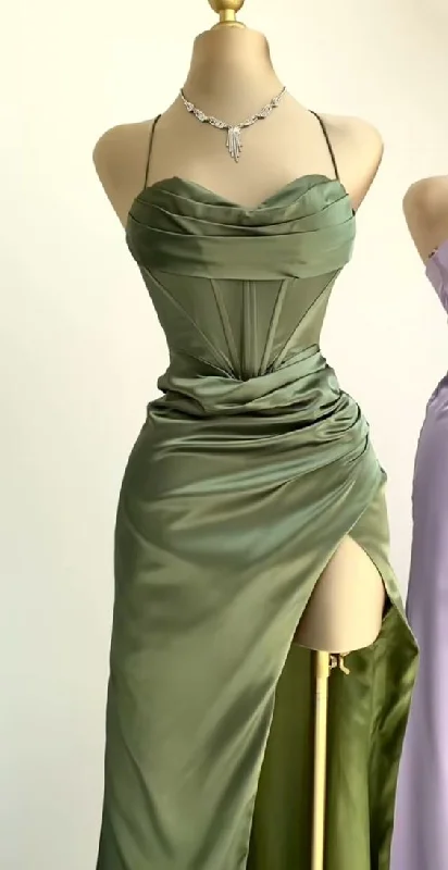 Low Prices sleeveless dressstraps mermaid long formal dress prom dress with side slit and cowl neck Y4039