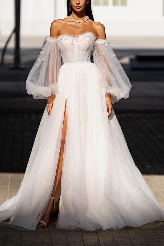 Big Discounts shift dressA Line Sweetheart Hall Casual Wedding Dress with Sleeves Appliques Rustic Bridal Gowns QW2611