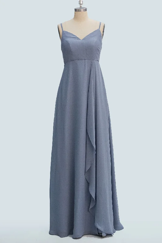 Must-Have Deals knit dressMisty A-line Spaghetti Strap Ruffles Slit Long Bridesmaid Dress