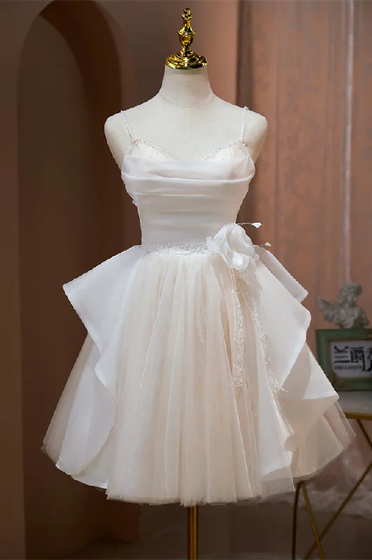 Stock Up and Save midi dressIvory Beaded Straps Pleated Flower Lace Ruffles Homecoming Dress