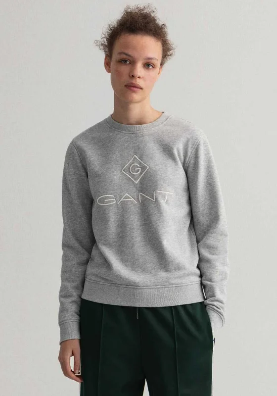 Deal Dash chic hoodieGANT Womens Simple Logo Crew Neck Sweater, Grey