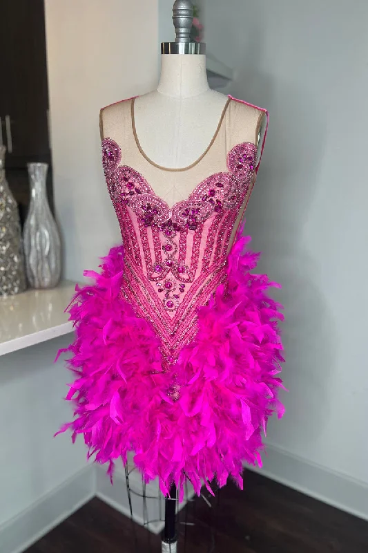 Limited Time flowy dressIllusion Neckline Luxury Beads Short Homecoming Dress for Black Women QH2506