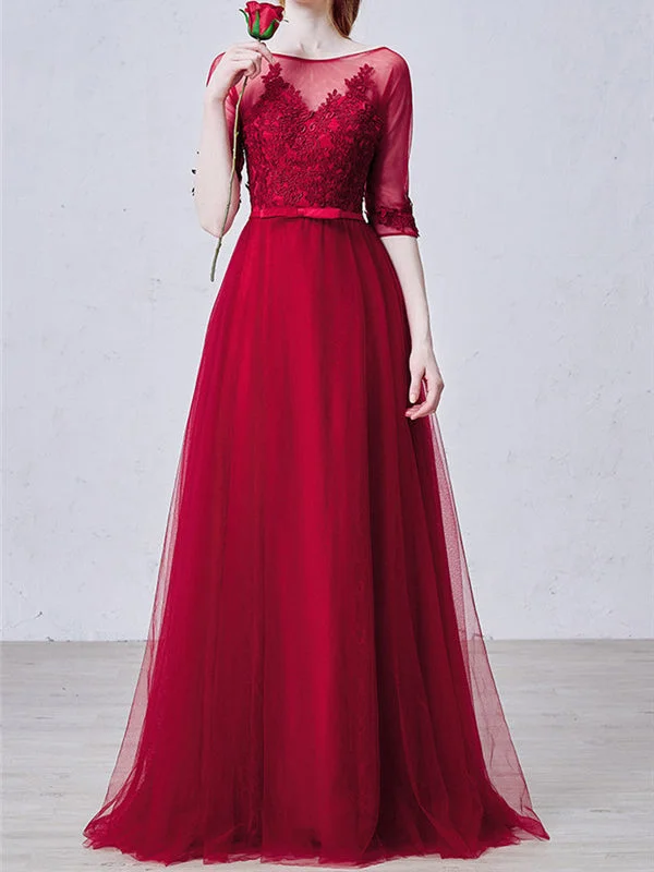 Super Sale Burgundy Prom Dresses A-line Floor-length Appliques Tulle Sexy Prom Dress JKL458 Super Sale Burgundy Prom Dresses A-line Floor-length Appliques Tulle Sexy Prom Dress JKL458