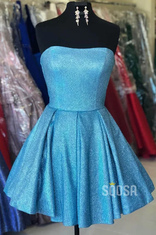 Markdowns knit dressStrapless Blue A-Line Sparkle Homecoming Dress Short Prom Dress QH0846