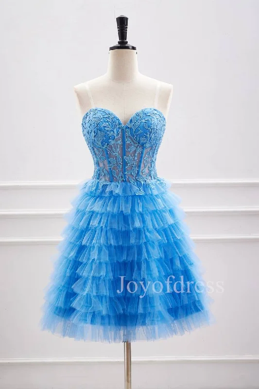 Buy Now chic shift dressSweetheart Applique Blue Multi-Layers Tulle Homecoming Dress