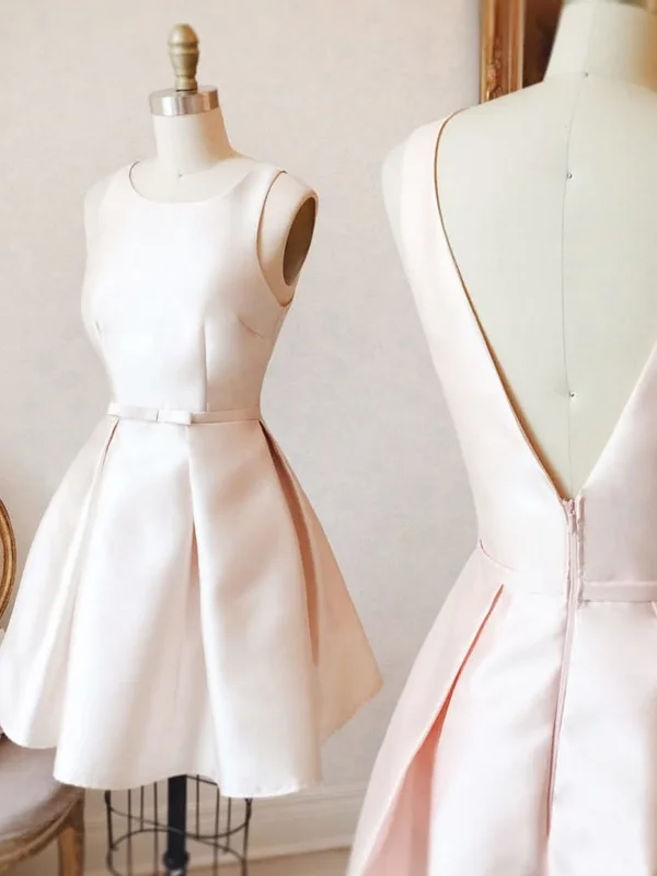 Anniversary Sale Cute Homecoming Dress A-line Scoop Bowknot Pearl Pink Short Prom Dress Party Dress JK547