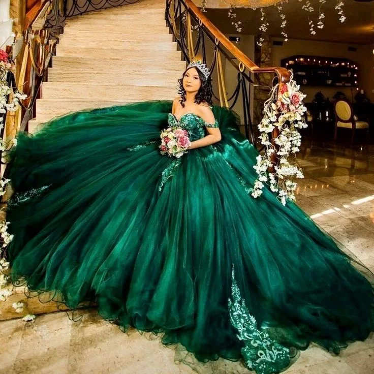 Flash Sale one-shoulder dressDark Green Quinceanera Dress Sweet 16 Dress Sequined Beaded Dress Ball Gown Y3030
