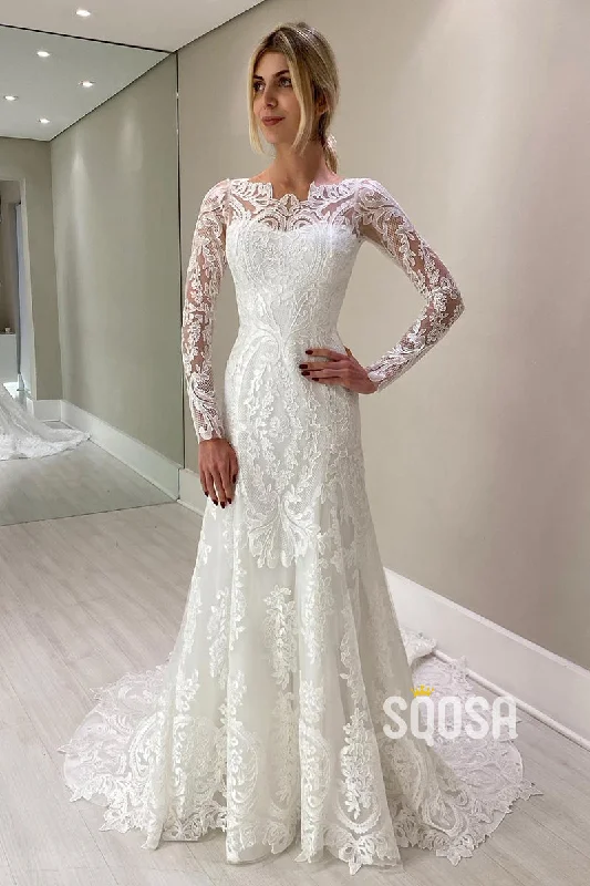 Price Meltdown summer floral dressUnique Bateau Romantic Lace Wedding Dress with Sleeves Bridal Gown QW0853