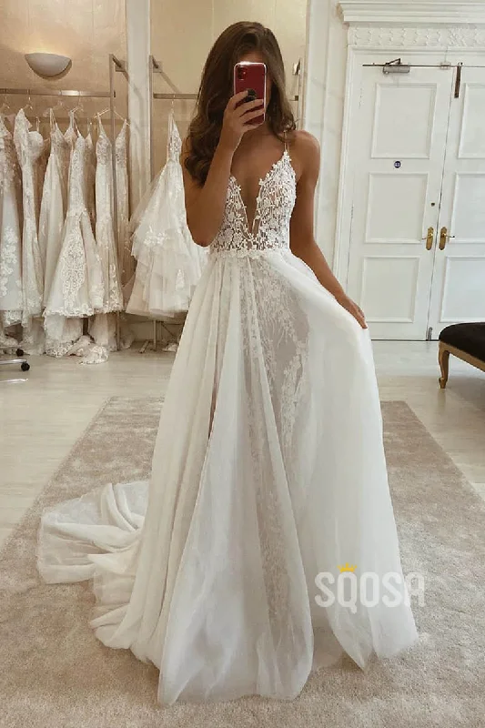 Anniversary Sale lace-up dressA-line V-neck Spaghetti Straps Lace Bohemian Wedding Dress Rustic Bridal Gowns QW2097 Anniversary Sale lace-up dressA-line V-neck Spaghetti Straps Lace Bohemian Wedding Dress Rustic Bridal Gowns QW2097