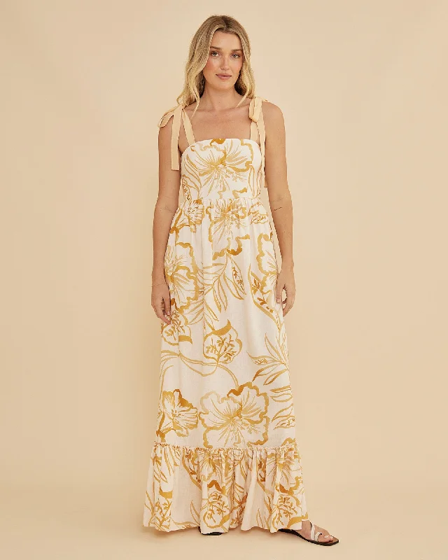 Overstock Rosemallow Shoulder Tie Maxi Dress