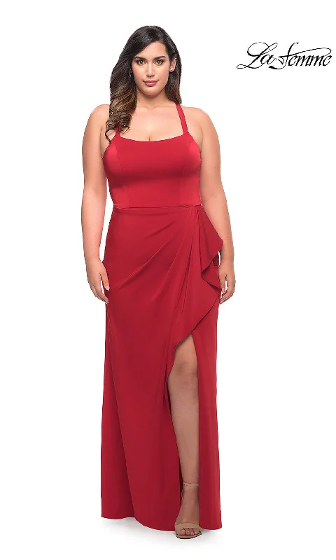 Super Bargain chic slip dressSide Drape La Femme Long Plus-Size Formal Dress