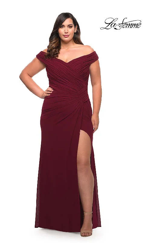 Reduced Prices vintage-inspired dressLa Femme Off-the-Shoulder Long Plus-Size Gown