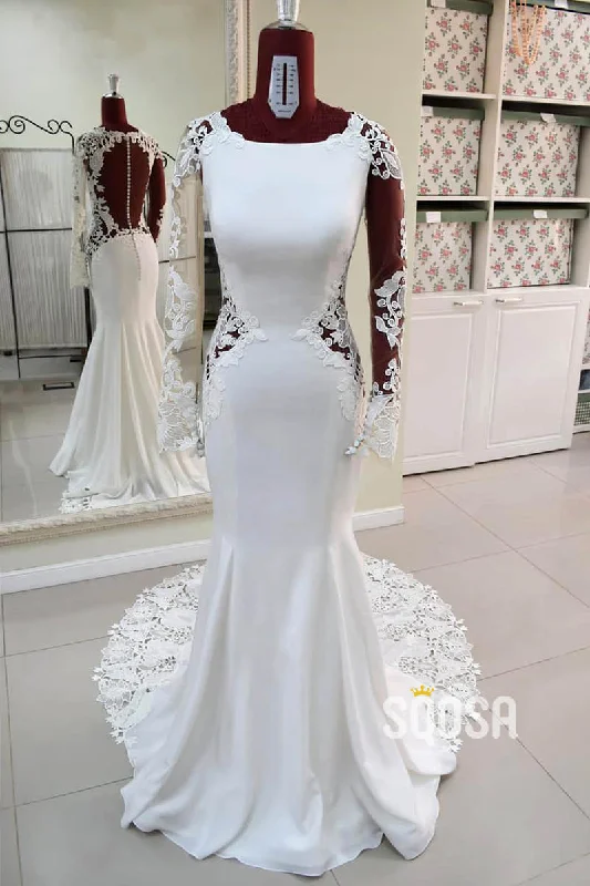 Act Now draped dressMermaid Wedding Dress Chic Lace Appliques Long Sleeves Country Wedding Gown QW2453