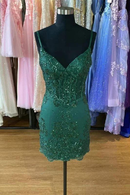 Limited Quantity ashionable dressGreen Spaghetti Strap Sequin Homecoming Dress