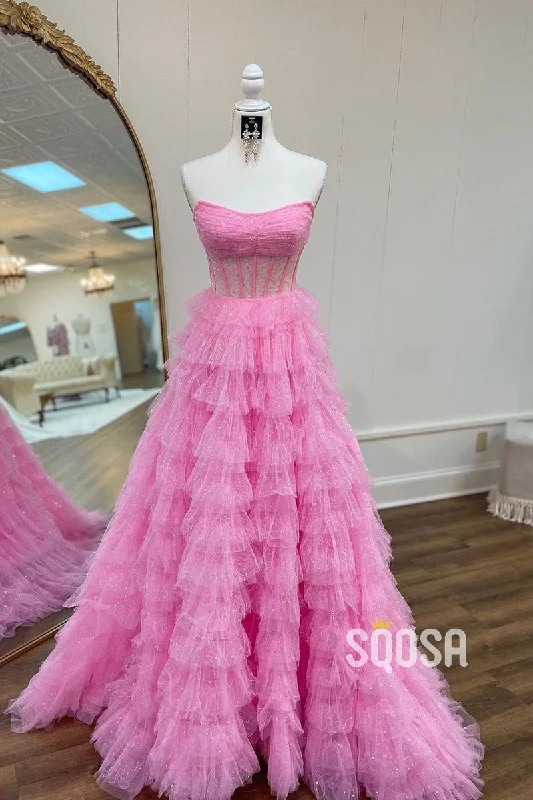 Mega Sale modern dressA-Line Strapless Pink Tulle Sparkle Ball Gown Long Prom Dress Evening Gowns QP1276 Mega Sale modern dressA-Line Strapless Pink Tulle Sparkle Ball Gown Long Prom Dress Evening Gowns QP1276