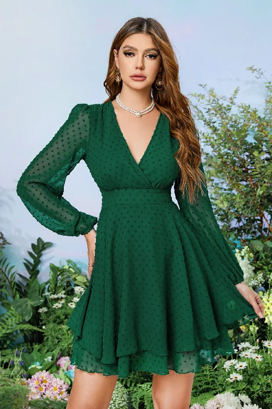 Members Only floral midi dressDark Green Surplice Long Sleeves Printed Homecoming Dress