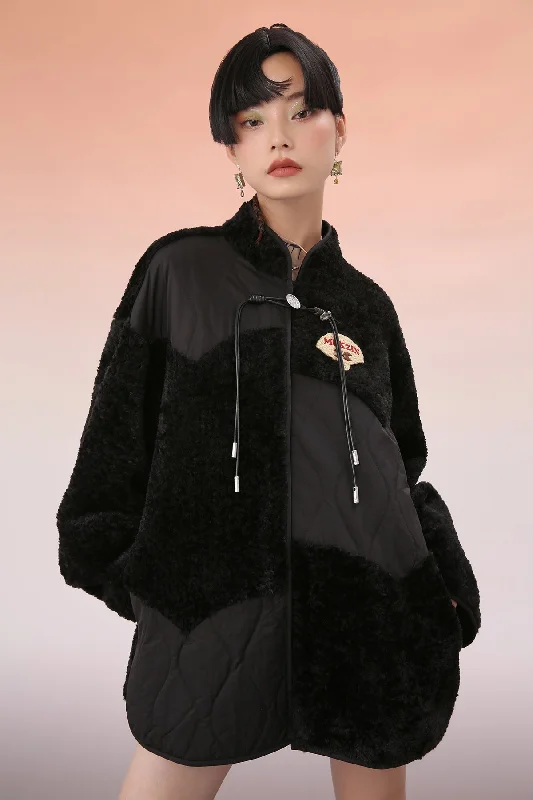Price Reduction chic padded coatMukzin | Fluffy Patchwork Button Coat