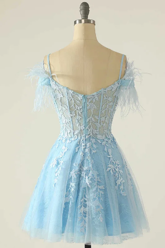 Limited Edition vintage-inspired dressLight Blue Appliques Cold-Shoulder A-Line Short Homecoming Dress Y2672
