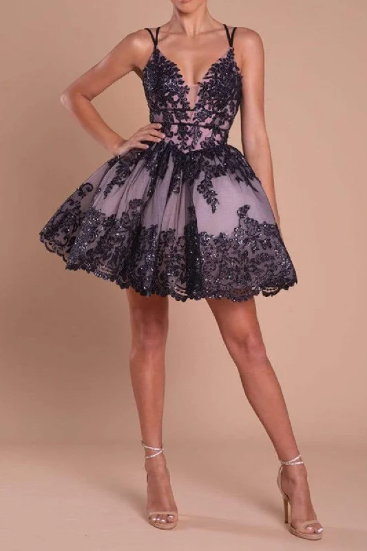 Amazing Deals A-line dressA Line Deep V Neck Black Lace Appliques Cute Homecoming Dress Short Party Gown QH2364 Amazing Deals A-line dressA Line Deep V Neck Black Lace Appliques Cute Homecoming Dress Short Party Gown QH2364
