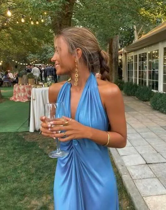 Discount Mania chic dressSimple Halter A Line Blue Long Prom Dresses Y2793