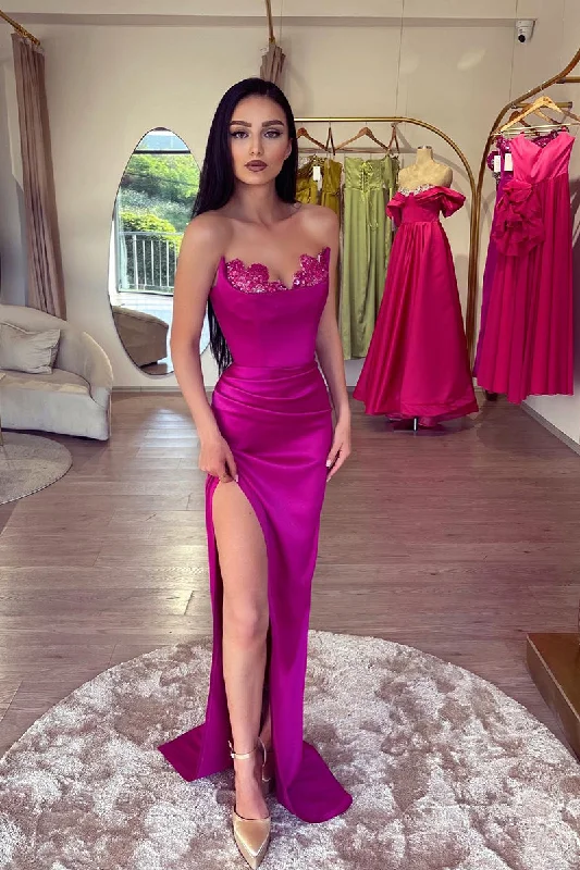 Clearance Event bodycon dressSexy V neck Satin Pleats Sheath Long Prom Formal Dress with Slit QP0888