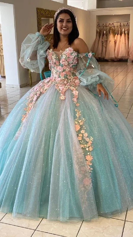Year-End Sale chic dressIce Blue Quinceanera Dress with 3D Flowers Chic Ball Gown  Y2990