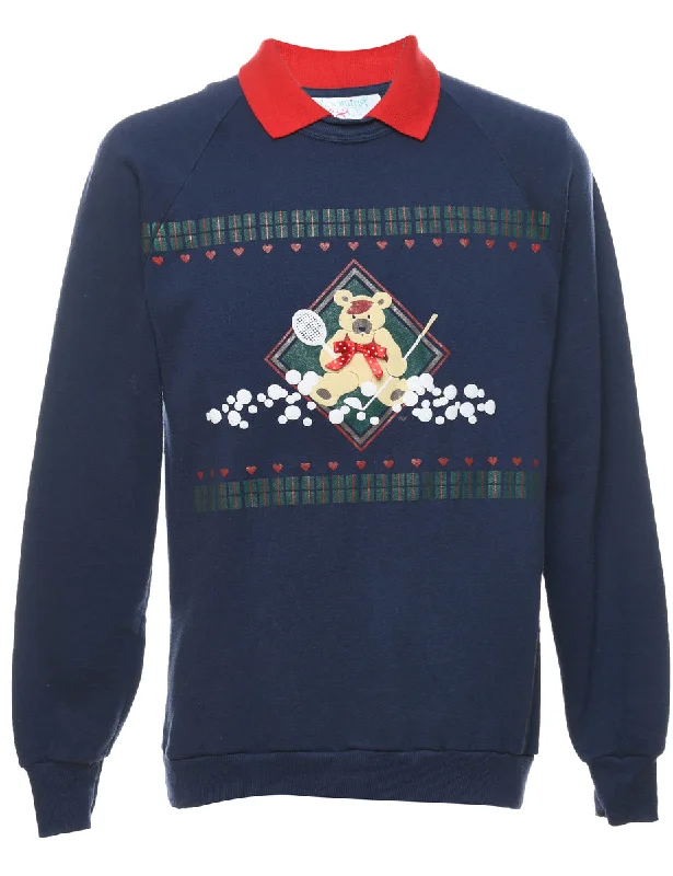 Flash Sale stylish peacoatTeddy Bear Print Christmas Sweatshirt - M