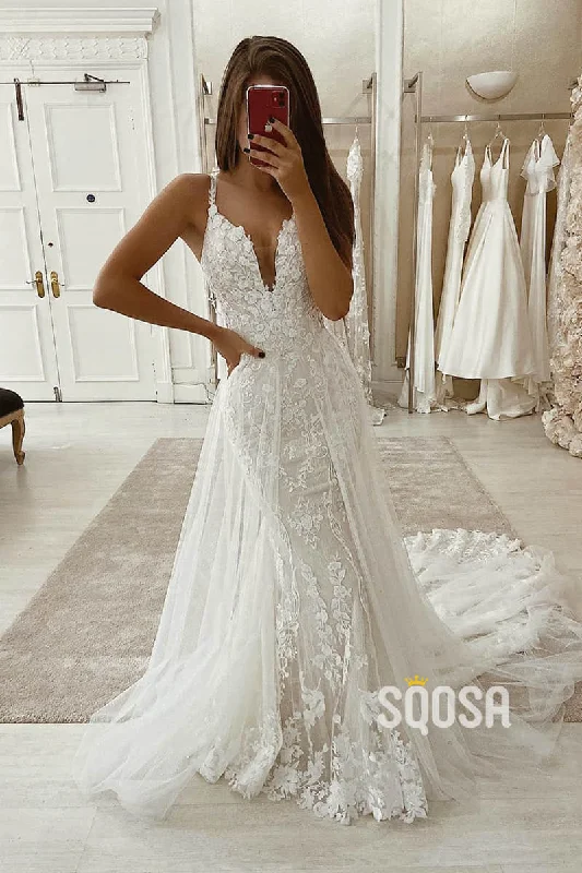 Last Chance luxury dressMermaid/Trumpet Wedding DressDouble Straps V-neck Lace Wedding Gown QW2251